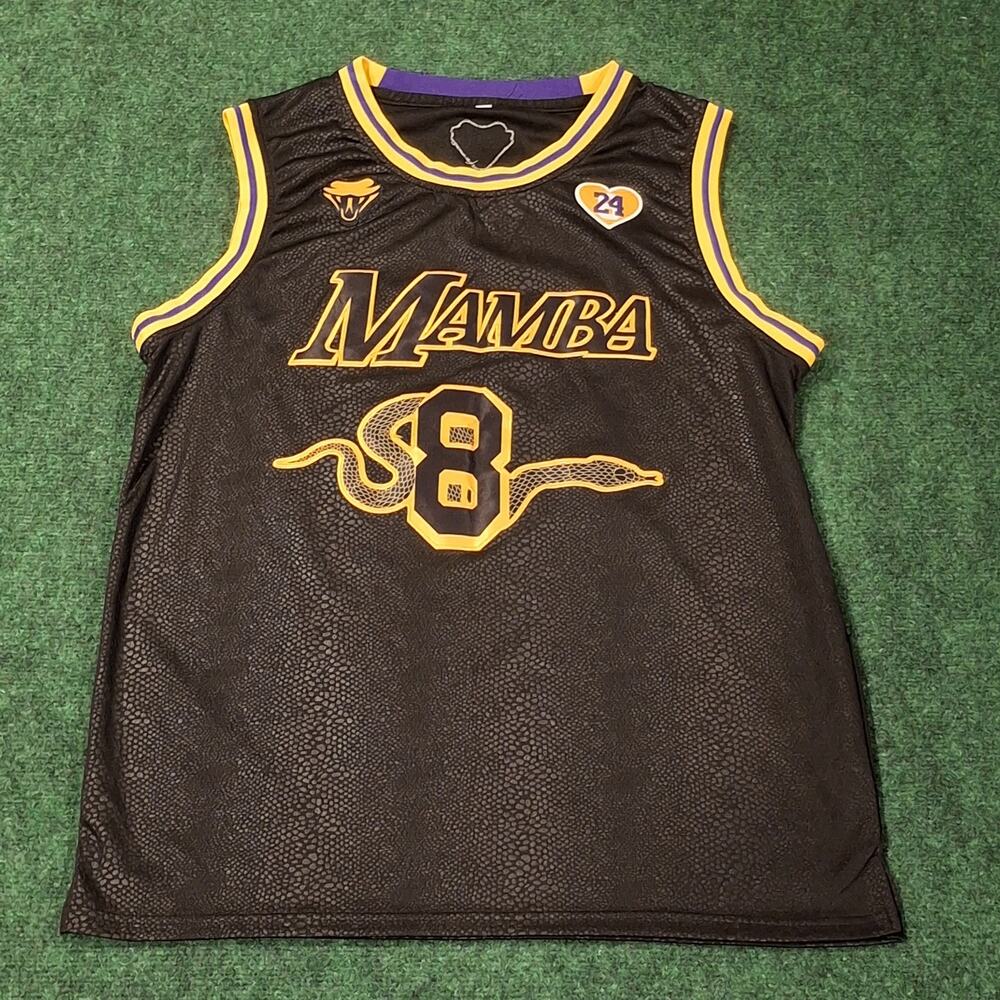 Kobe Bryant Mamba Jersey #8 #24 Mens L Black Purple Gold Snakeskin Basketball